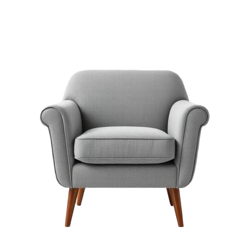 Grey upholstered armchair