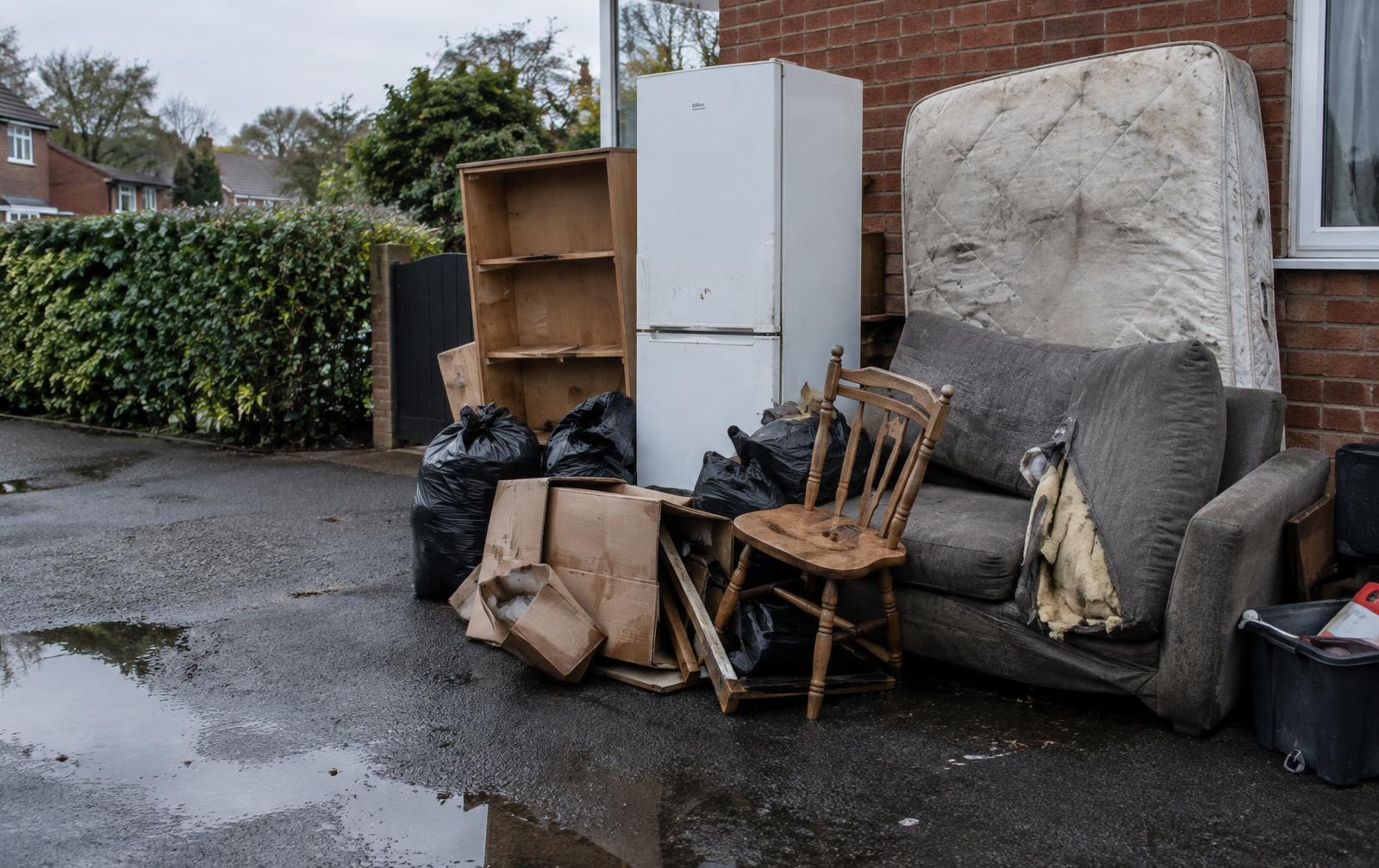 Pile of household furniture and waste ready for collection
